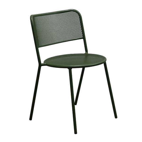 EuroStyle Nansen Stackable Powder Coated Steel Outdoor Dining Chair with Perforated Mesh Set of 2 Dark Green 90770-DKGRN