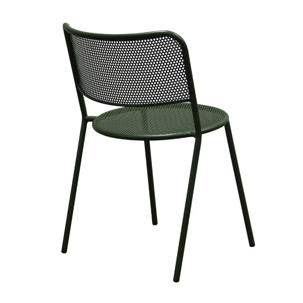 EuroStyle Nansen Stackable Powder Coated Steel Outdoor Dining Chair with Perforated Mesh Set of 2 Dark Green 90770-DKGRN