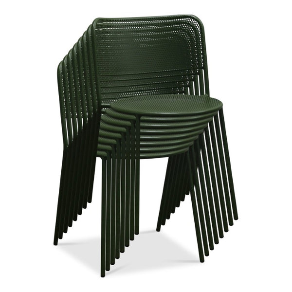 EuroStyle Nansen Stackable Powder Coated Steel Outdoor Dining Chair with Perforated Mesh Set of 2 Dark Green 90770-DKGRN