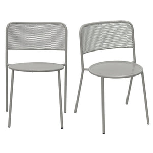 EuroStyle Nansen Stackable Powder Coated Steel Outdoor Dining Chair with Perforated Mesh Set of 2 Oyster Gray 90770-OYSGRY