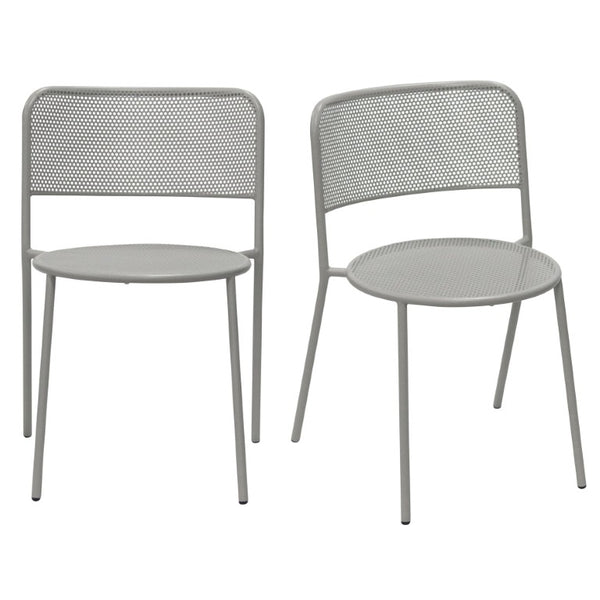 EuroStyle Nansen Stackable Powder Coated Steel Outdoor Dining Chair with Perforated Mesh Set of 2 Oyster Gray 90770-OYSGRY