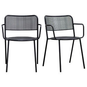 EuroStyle Nansen Stackable Outdoor Armchair Perforated Steel Mesh Patio Seating Set of 2 Black 90772-BLK