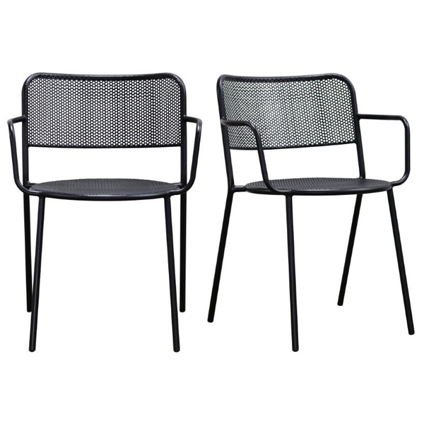 EuroStyle Nansen Stackable Outdoor Armchair Perforated Steel Mesh Patio Seating Set of 2 Black 90772-BLK