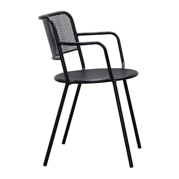 EuroStyle Nansen Stackable Outdoor Armchair Perforated Steel Mesh Patio Seating Set of 2 Black 90772-BLK