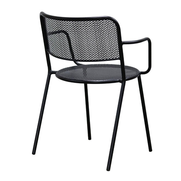 EuroStyle Nansen Stackable Outdoor Armchair Perforated Steel Mesh Patio Seating Set of 2 Black 90772-BLK