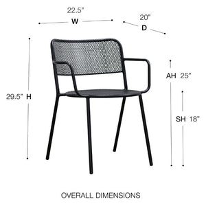 EuroStyle Nansen Stackable Outdoor Armchair Perforated Steel Mesh Patio Seating Set of 2 Black 90772-BLK