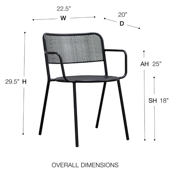 EuroStyle Nansen Stackable Outdoor Armchair Perforated Steel Mesh Patio Seating Set of 2 Black 90772-BLK