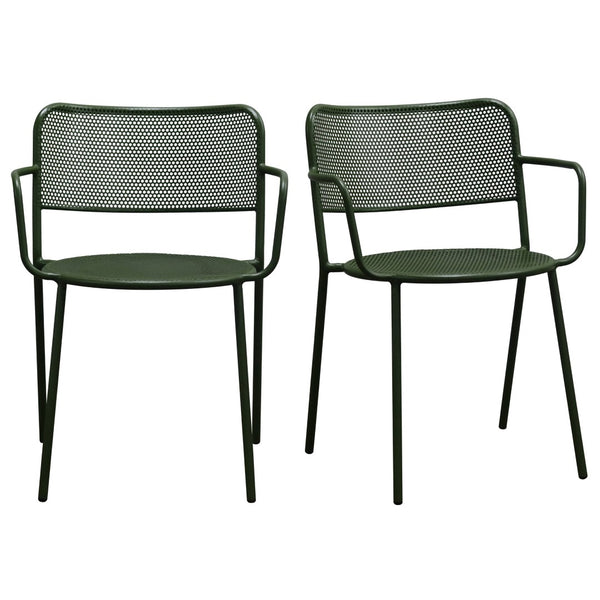 Eurostyle Nansen Stackable Outdoor Armchair Set – Elegant Design, Durable Steel, Perfect For Summer Gatherings Dark Green Steel 90772-dkgrn