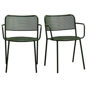 EuroStyle Nansen Stackable Outdoor Armchair Perforated Steel Mesh Patio Seating Set of 2 Dark Green 90772-DKGRN