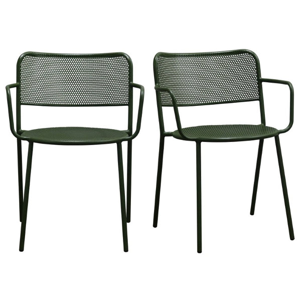 EuroStyle Nansen Stackable Outdoor Armchair Perforated Steel Mesh Patio Seating Set of 2 Dark Green 90772-DKGRN