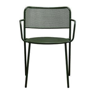EuroStyle Nansen Stackable Outdoor Armchair Perforated Steel Mesh Patio Seating Set of 2 Dark Green 90772-DKGRN