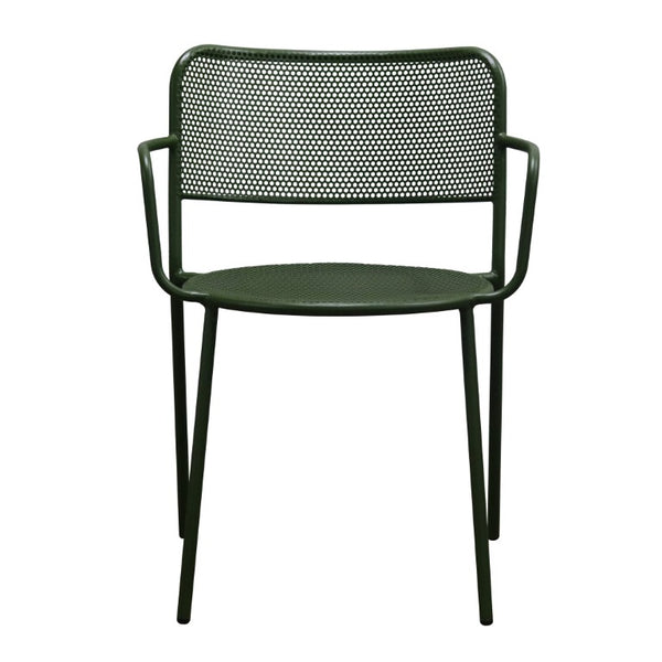 EuroStyle Nansen Stackable Outdoor Armchair Perforated Steel Mesh Patio Seating Set of 2 Dark Green 90772-DKGRN