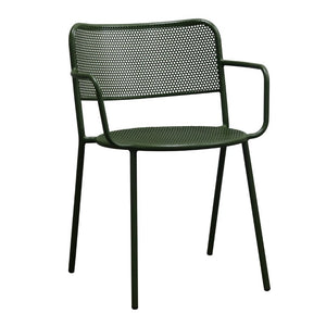 EuroStyle Nansen Stackable Outdoor Armchair Perforated Steel Mesh Patio Seating Set of 2 Dark Green 90772-DKGRN