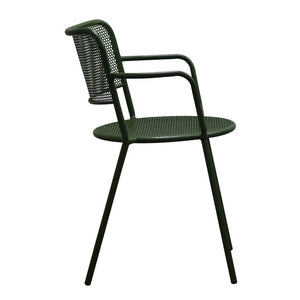 EuroStyle Nansen Stackable Outdoor Armchair Perforated Steel Mesh Patio Seating Set of 2 Dark Green 90772-DKGRN