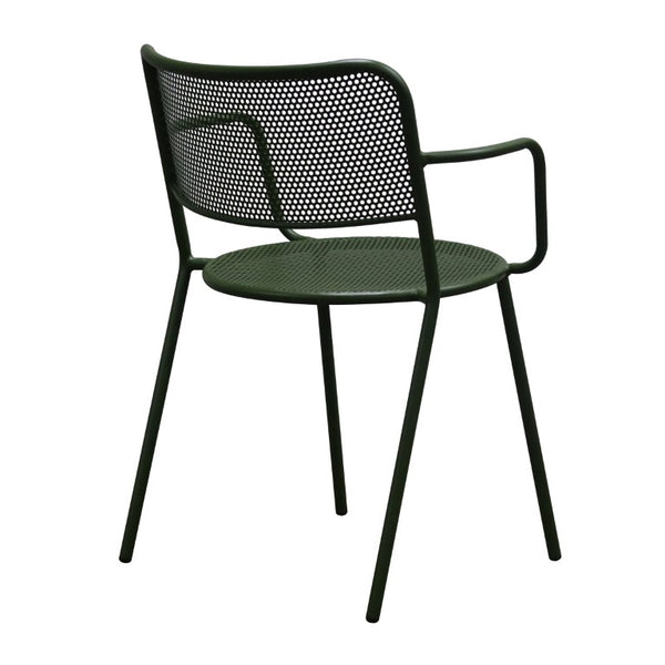 EuroStyle Nansen Stackable Outdoor Armchair Perforated Steel Mesh Patio Seating Set of 2 Dark Green 90772-DKGRN