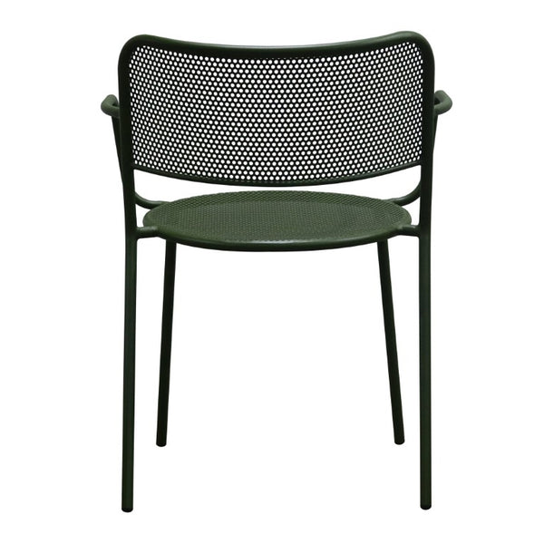 EuroStyle Nansen Stackable Outdoor Armchair Perforated Steel Mesh Patio Seating Set of 2 Dark Green 90772-DKGRN