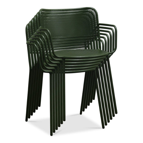 EuroStyle Nansen Stackable Outdoor Armchair Perforated Steel Mesh Patio Seating Set of 2 Dark Green 90772-DKGRN