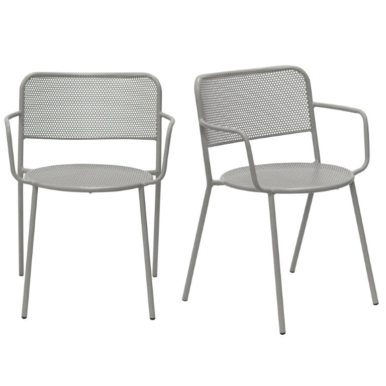EuroStyle Nansen Stackable Outdoor Armchair Perforated Steel Mesh Patio Seating Set of 2 Oyster Gray 90772-OYSGRY