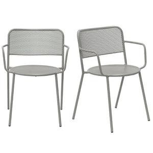 EuroStyle Nansen Stackable Outdoor Armchair Perforated Steel Mesh Patio Seating Set of 2 Oyster Gray 90772-OYSGRY
