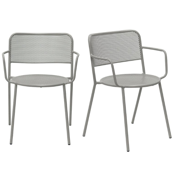 EuroStyle Nansen Stackable Outdoor Armchair Perforated Steel Mesh Patio Seating Set of 2 Oyster Gray 90772-OYSGRY