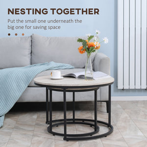 English Elm HOMCOM Industrial Round Nesting Tables Set of 2 – Space-Saving Stacking Coffee & Side Tables, Grey W2225P229744