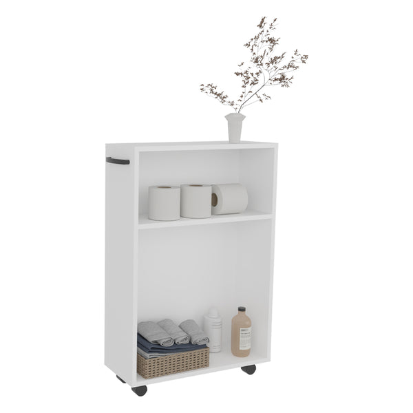 English Elm Datto White Storage Cart with Casters – Engineered Wood Multi-Compartment Organizer for Bathroom B092P361963
