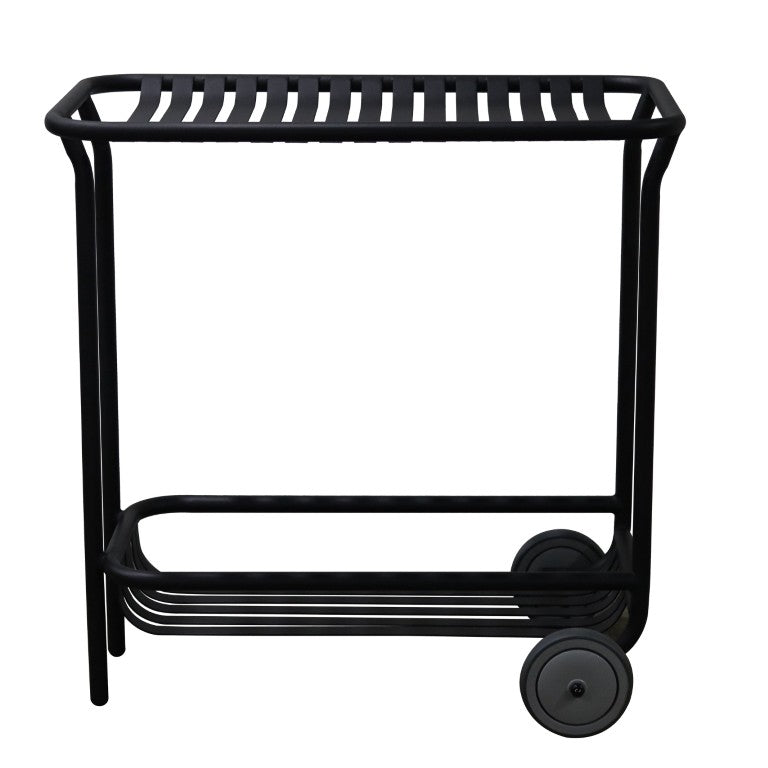 EuroStyle Enid Powder-Coated Steel Rolling Cart with Open Slat Shelves for Patio or Home Black 90780-BLK