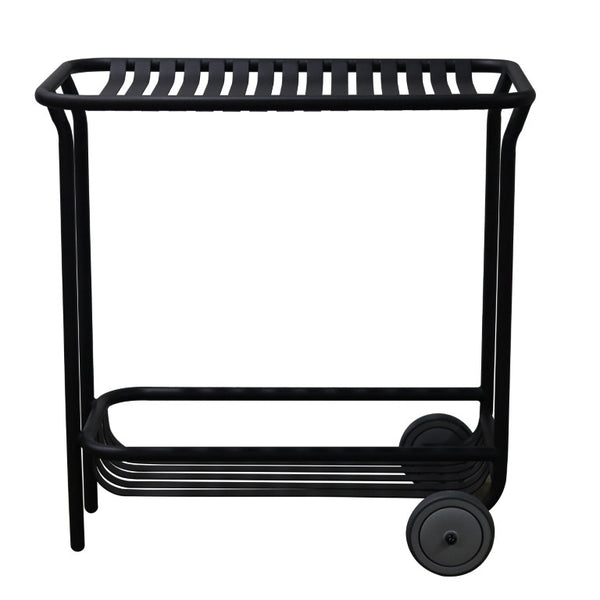 EuroStyle Enid Powder-Coated Steel Rolling Cart with Open Slat Shelves for Patio or Home Black 90780-BLK
