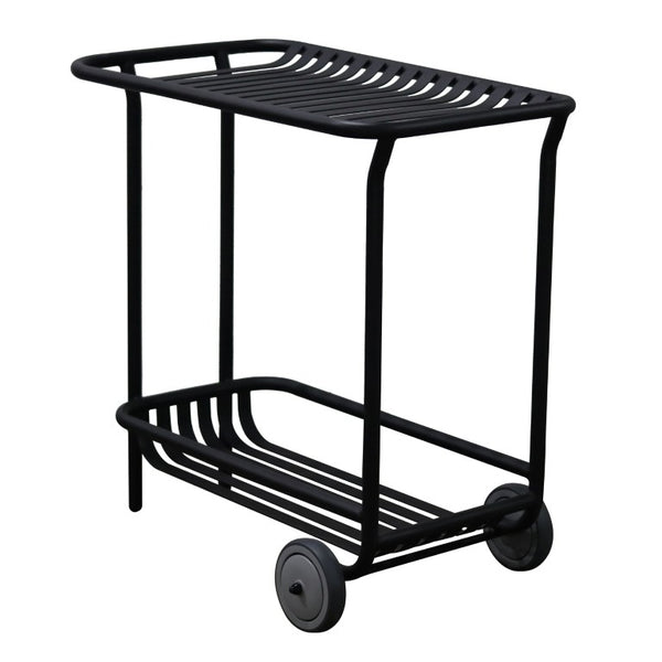EuroStyle Enid Powder-Coated Steel Rolling Cart with Open Slat Shelves for Patio or Home Black 90780-BLK