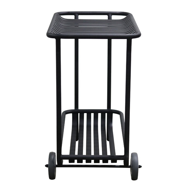 EuroStyle Enid Powder-Coated Steel Rolling Cart with Open Slat Shelves for Patio or Home Black 90780-BLK