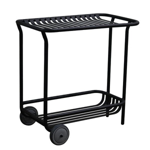 EuroStyle Enid Powder-Coated Steel Rolling Cart with Open Slat Shelves for Patio or Home Black 90780-BLK