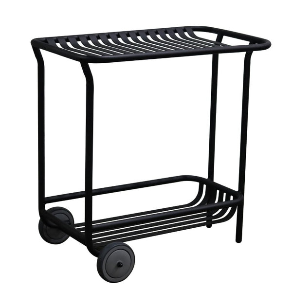 EuroStyle Enid Powder-Coated Steel Rolling Cart with Open Slat Shelves for Patio or Home Black 90780-BLK