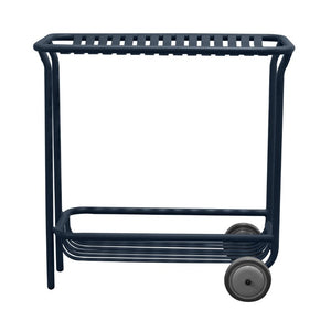 EuroStyle Enid Powder-Coated Steel Rolling Cart with Open Slat Shelves for Patio or Home Dark Blue 90780-DKBLU