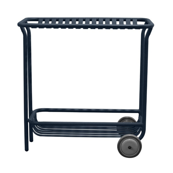 EuroStyle Enid Powder-Coated Steel Rolling Cart with Open Slat Shelves for Patio or Home Dark Blue 90780-DKBLU