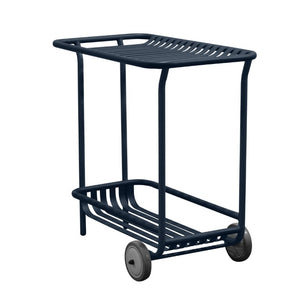 EuroStyle Enid Powder-Coated Steel Rolling Cart with Open Slat Shelves for Patio or Home Dark Blue 90780-DKBLU