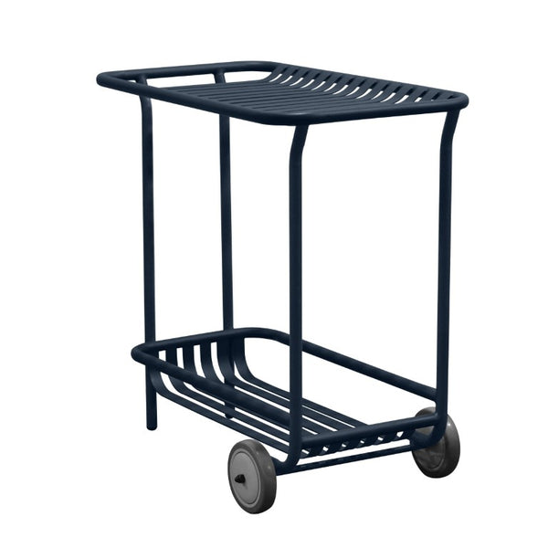 EuroStyle Enid Powder-Coated Steel Rolling Cart with Open Slat Shelves for Patio or Home Dark Blue 90780-DKBLU