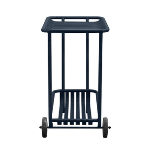 EuroStyle Enid Powder-Coated Steel Rolling Cart with Open Slat Shelves for Patio or Home Dark Blue 90780-DKBLU