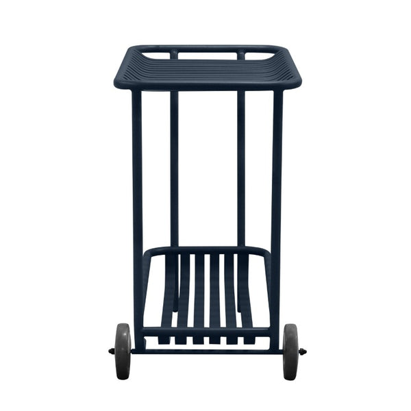 EuroStyle Enid Powder-Coated Steel Rolling Cart with Open Slat Shelves for Patio or Home Dark Blue 90780-DKBLU