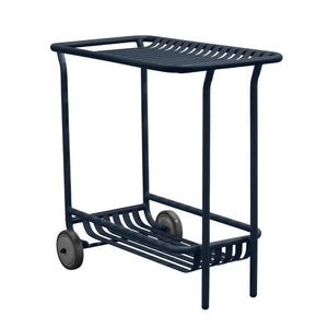 EuroStyle Enid Powder-Coated Steel Rolling Cart with Open Slat Shelves for Patio or Home Dark Blue 90780-DKBLU
