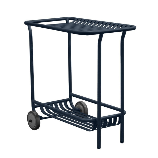 EuroStyle Enid Powder-Coated Steel Rolling Cart with Open Slat Shelves for Patio or Home Dark Blue 90780-DKBLU