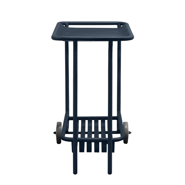 EuroStyle Enid Powder-Coated Steel Rolling Cart with Open Slat Shelves for Patio or Home Dark Blue 90780-DKBLU