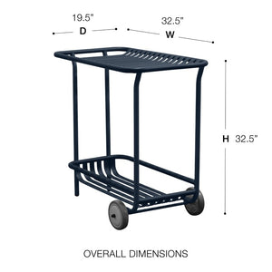 EuroStyle Enid Powder-Coated Steel Rolling Cart with Open Slat Shelves for Patio or Home Dark Blue 90780-DKBLU