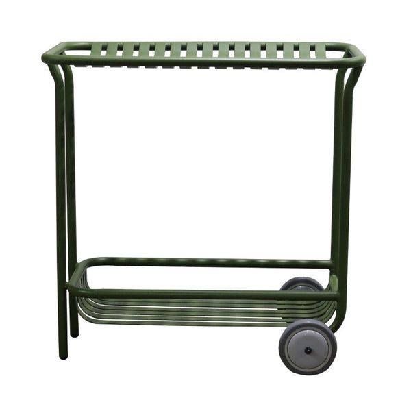 EuroStyle Enid Powder-Coated Steel Rolling Cart with Open Slat Shelves for Patio or Home Dark Green 90780-DKGRN