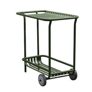 EuroStyle Enid Powder-Coated Steel Rolling Cart with Open Slat Shelves for Patio or Home Dark Green 90780-DKGRN