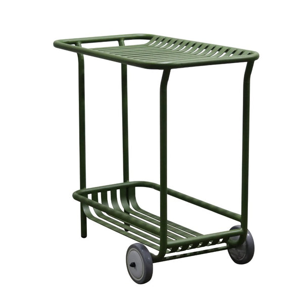 EuroStyle Enid Powder-Coated Steel Rolling Cart with Open Slat Shelves for Patio or Home Dark Green 90780-DKGRN