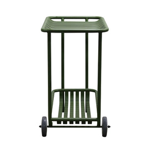 EuroStyle Enid Powder-Coated Steel Rolling Cart with Open Slat Shelves for Patio or Home Dark Green 90780-DKGRN