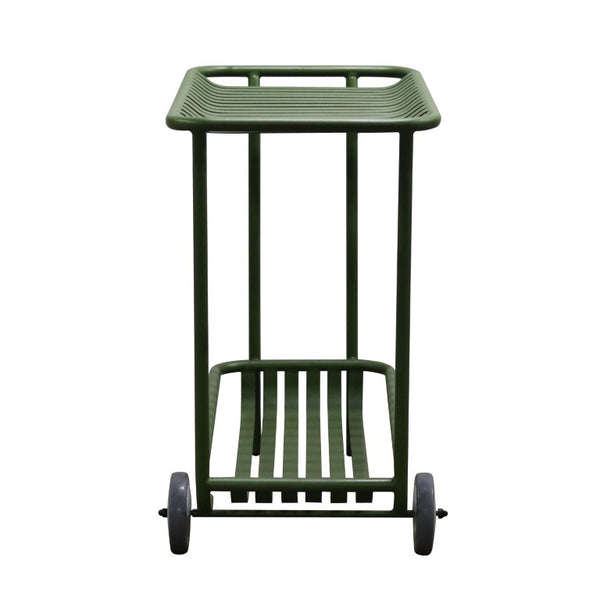 EuroStyle Enid Powder-Coated Steel Rolling Cart with Open Slat Shelves for Patio or Home Dark Green 90780-DKGRN