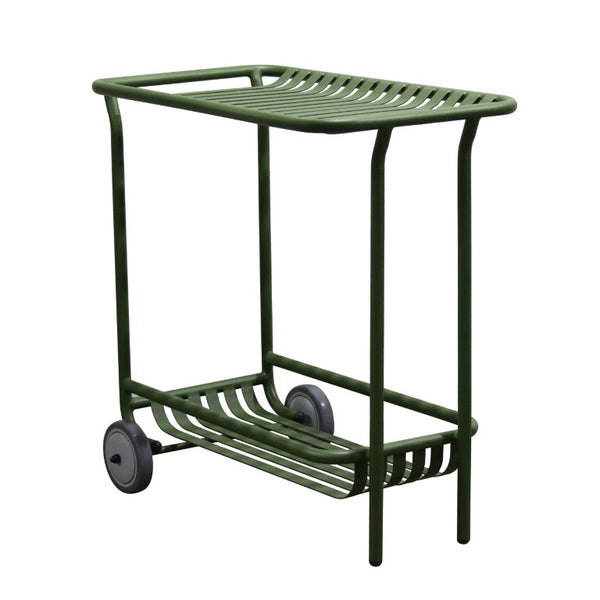 EuroStyle Enid Powder-Coated Steel Rolling Cart with Open Slat Shelves for Patio or Home Dark Green 90780-DKGRN