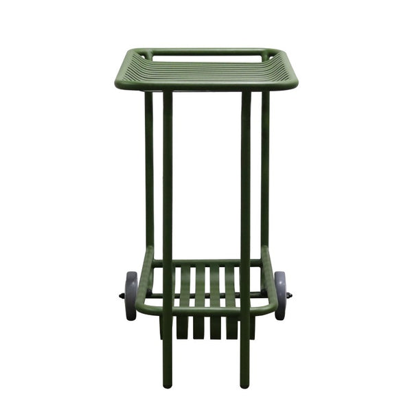 EuroStyle Enid Powder-Coated Steel Rolling Cart with Open Slat Shelves for Patio or Home Dark Green 90780-DKGRN