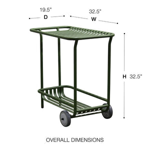 EuroStyle Enid Powder-Coated Steel Rolling Cart with Open Slat Shelves for Patio or Home Dark Green 90780-DKGRN